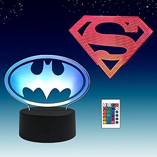 Lampe de bureau illusion 3d batman, veilleuse de table télécommandée rvb 16 couleurs