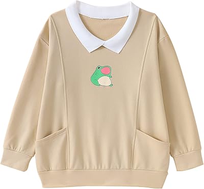 Sweat-shirt pour fille avec un joli motif de grenouille pour enfants, manches longues