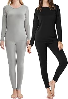 Ensemble 2 pièces de sous-vêtements thermiques ultra doux pour femmes avec bas doublé