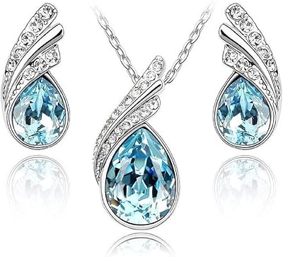 Pendentif en cristal de la collection péridot simulé bleu swarovski 18"boucles d'oreilles plaquées