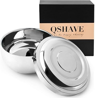 Bol de rasage qshave en acier inoxydable avec couvercle, diamètre 10 cm, grande