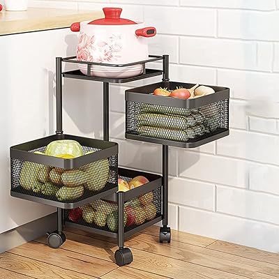 Chariot roulant privé à 3 étagères avec roulettes, support de rangement carré portable