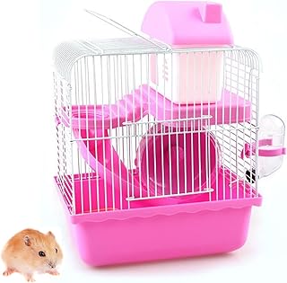 Cage à hamster en cristal tim happytrail, habitat pour petits animaux avec roue pour hamster, toboggan d'escalier, bouteille d'eau et cachette, équipement complet rose de luxe. Diaytar : Des prix mini pour un service maxi
