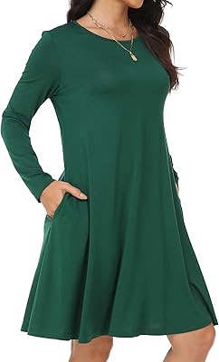 Robe ample décontractée à manches longues et col rond à volants pour l'été