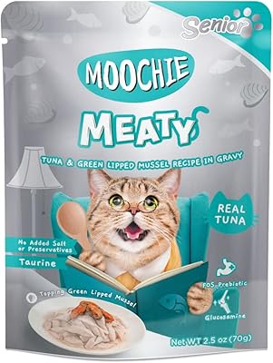 Nourriture pour chats au thon mochi et moules vertes en sachet de bouillon