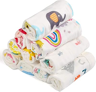 10pcs serviettes en mousseline de coton naturel avec motif imprimé, serviette douce