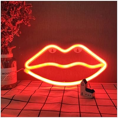 Inolly panneau lumineux néon à lèvres rouges lampe murale au fonctionne avec piles