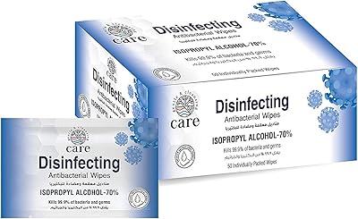 Lingettes désinfectantes antibactériennes care, 70% ipa (50 pièces)