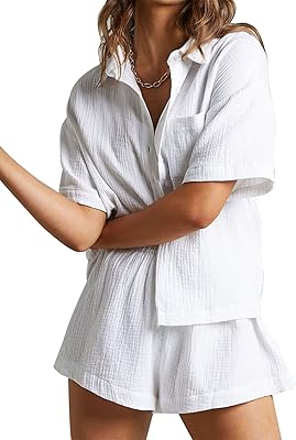 Ensemble deux pièces décontracté pour femme chemise boutonnée, short et short en coton
