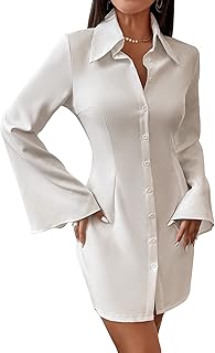 Robe courte à manches longues, col et boutons sur le devant pour femme