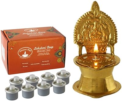 Lampe lakshmi deep goddess lakshmi - finition dorée, lampe en laiton avec 8