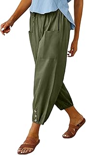 Pantalon décontracté à jambes larges et amples en lin, longueur cheville, avec poche