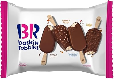 Crème glacée baskin robbins stick, saveurs variées, 4×65 ml