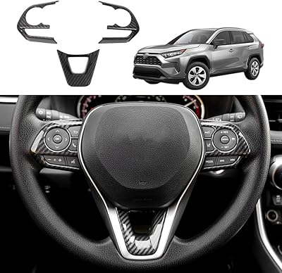 Couvercle de bouton de volant uvamo pour toyota rav4 en fibre de carbone