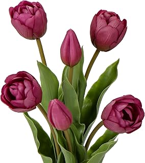 Fleurs de tulipes artificielles en latex aoirs avec 4 tulipes en fleurs