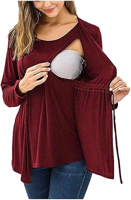 Hauts d'allaitement femmes enceintes hauts d'allaitement manches longues double couche t-shirt ceinture sweat