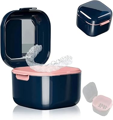 Ensemble de coffret de fixation avec passoire, grand étui pour protège-dents avec charnière de couvercle, récipient de stockage de trempage, étui de nettoyage pour prothèses dentaires, boîte orthodontique pour la maison, le bureau et les voyages (bleu). Optimisez votre budget avec Diaytar Sénégal