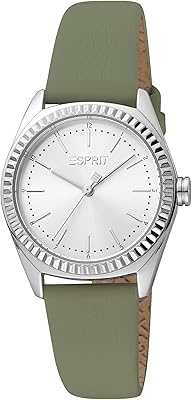 Montre à quartz analogique pour femme cadran argenté argent vert bracelet