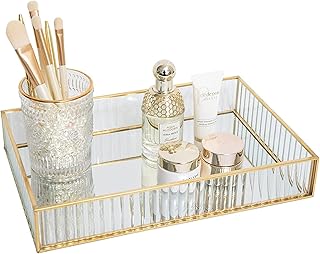 Ugoiti grand plateau de rangement en verre rayé, 30,5 x 19,5 x 5