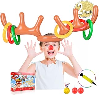 Jeu de bois de renne gonflable anniski, 2 bois gonflables, 12 anneaux