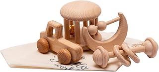 Ensemble de jouets montessori en bois pour bébé, hochet à préhension en bois