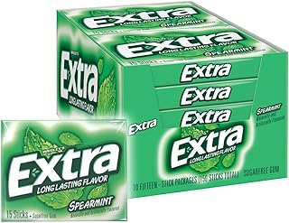 Gomme extra sans sucre à la menthe verte, 15 pièces (10 paquets)