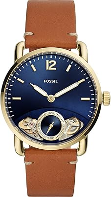 Montre automatique pour homme avec affichage chronographe et bracelet en cuir me1167, doré