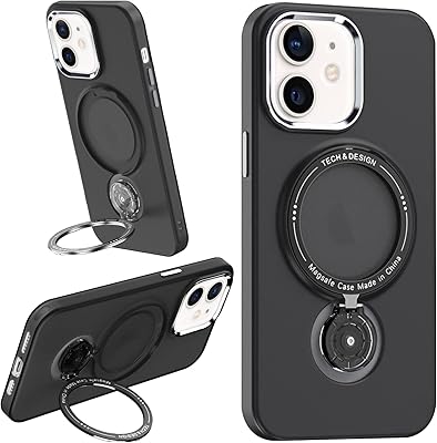 Coque magnétique compatible pour iphone 12/12 pro avec support magnétique invisible rotatif à