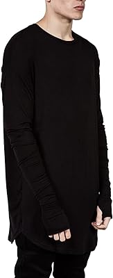 T-shirt hip hop basique à manches longues pour hommes avec trou pour le pouce