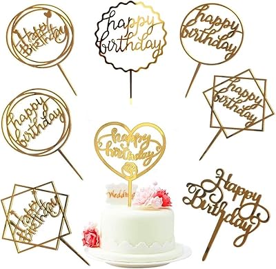 8 pièces de dessus de gâteau joyeux anniversaire doré fournitures décoration de gâteaux