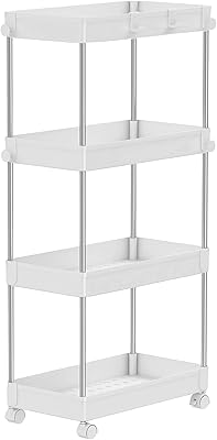 Meerveil chariot de rangement étagère de rangement sur roulettes chariot utilitaire de rangement étagère de rangement étagère polyvalente pour bureau cuisine chambre salle de bain buanderie et commodes, blanc, 4 niveaux. Catalogue géant, prix mini chez Diaytar Sénégal