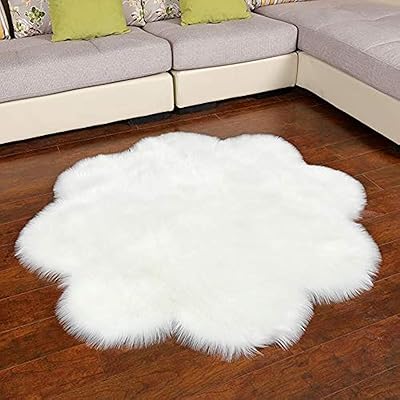 Tapis de salon rond en fourrure de lapin ultra doux avec base antidérapante