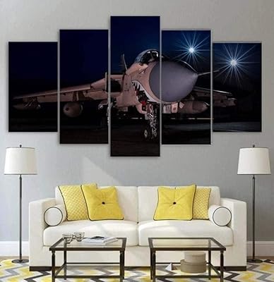 Qqyyyt 5 panneaux de toile imprimée d'avion de chasse polyvalent, décoration d'appartement