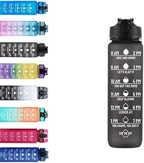 Grande bouteille d'eau de 1 l, bouteille d'eau de sport tritan avec marqueurs