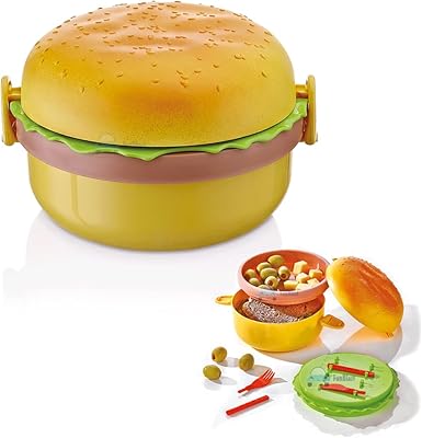 Boîte à lunch fun plast en forme de hamburger pour enfants - boîte à lunch pour enfants, boîte tiffin, boîte à lunch en plastique étanche, boîte à lunch avec compartiments (multicolore). Électroménager, mode, beauté... Diaytar a tout en stock