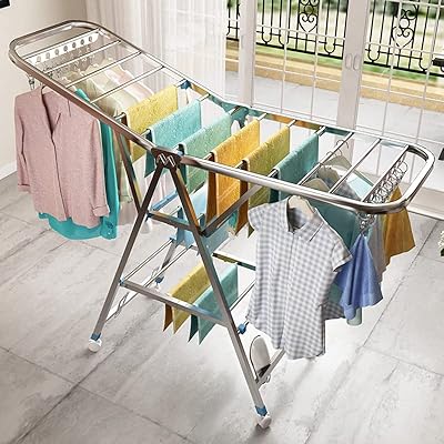 Étendoir à linge pliable goronb à 3 couches, longueur 160 cm, avec roue