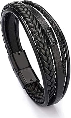 Bracelet en cuir noir multicouche showway pour hommes, bracelet à anneaux en cuir
