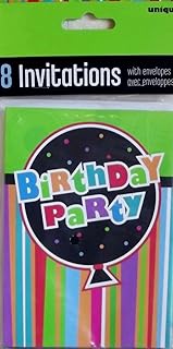 Invitations d'anniversaire à rayures uniques 8 pièces