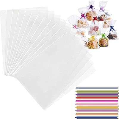 Sacs en cellophane transparents, 100 pièces sacs cadeaux avec attaches pour emballage