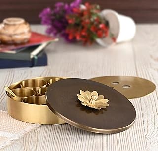 Boîte à épices en cuivre asiwood avec 7 récipients boîte indienne pour cuisine