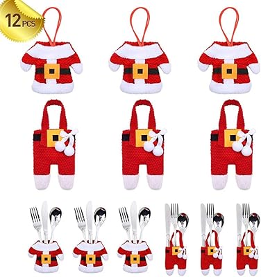 Sabo 12 pièces porte-couverts de noël en argent, décoration d'arbre de noël, porte-couverts pour costume de dîner, couteau fourchette porte-poche, cadeaux d'hôtesse, décor de noël. Diaytar : Votre allié pouvoir d'achat au quotidien