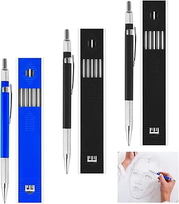 Ensemble de 3 crayons mécaniques d'art propulseurs de 20 mm avec boîtes
