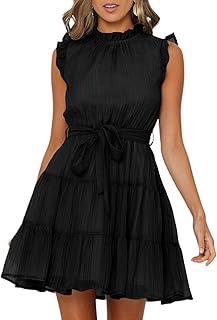 Robe d'été pour femmes 2023, sans manches, à volants, taille nouée, robe décontractée