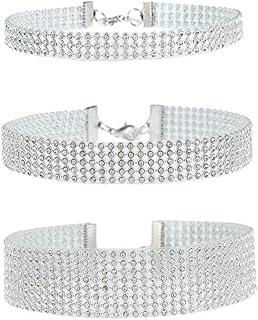3pcs colliers strass pour femmes argent plaqué or diamants étincelants, bijoux de mariage