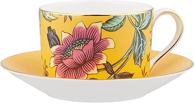 Ensemble tasse à thé et soucoupe wigwood wonderlust, en porcelaine fine, bleu pagode