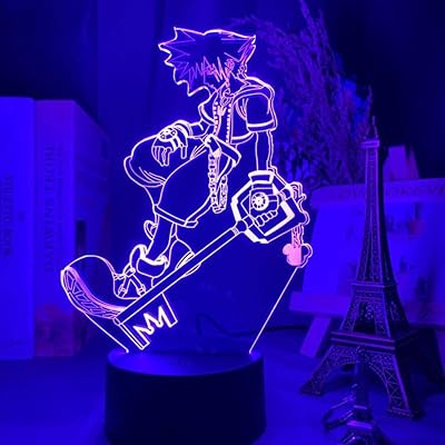 Kingdom hearts sora 3d anime veilleuse lampe enfants couleur changeante chambre de ́cor