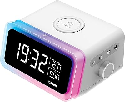 Réveil numérique ramson 15 watts avec éclairage led rvb avec chargeur sans fil