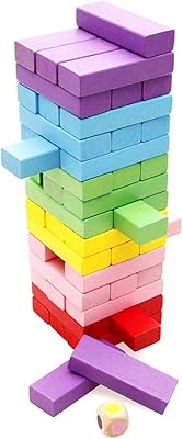 Un jeu de cubes en bois coloré pour construire une tour et éviter