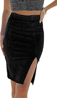 Jupe crayon en jean taille haute pour femme, longueur genou, ourlet fendu