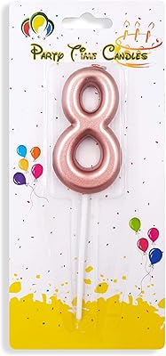 Party time - bougies d'anniversaire numéro 8 en or rose, bougies numérotées mates